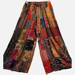 Nwt FUNKY STUFF patch boho hippie rayon pocket elastic waist PANTS L